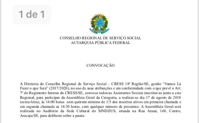CRESS Sergipe convoca categoria para assembleia geral