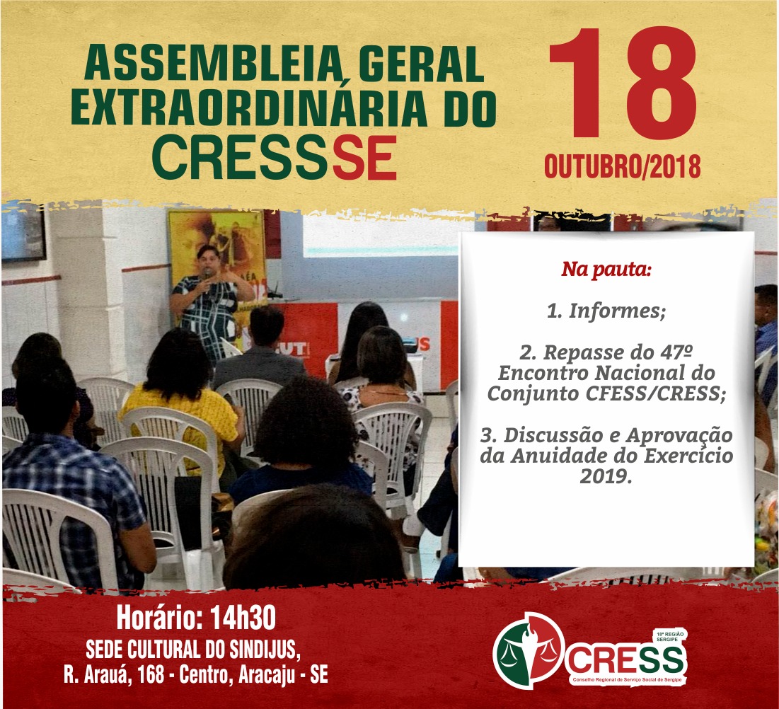 CRESS Sergipe convoca Assistentes Sociais para Assembleia Geral