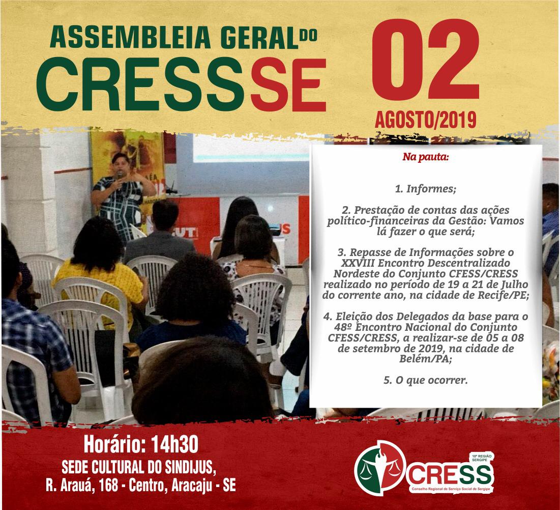 CRESS Sergipe convoca assistentes sociais para assembleia geral da categoria