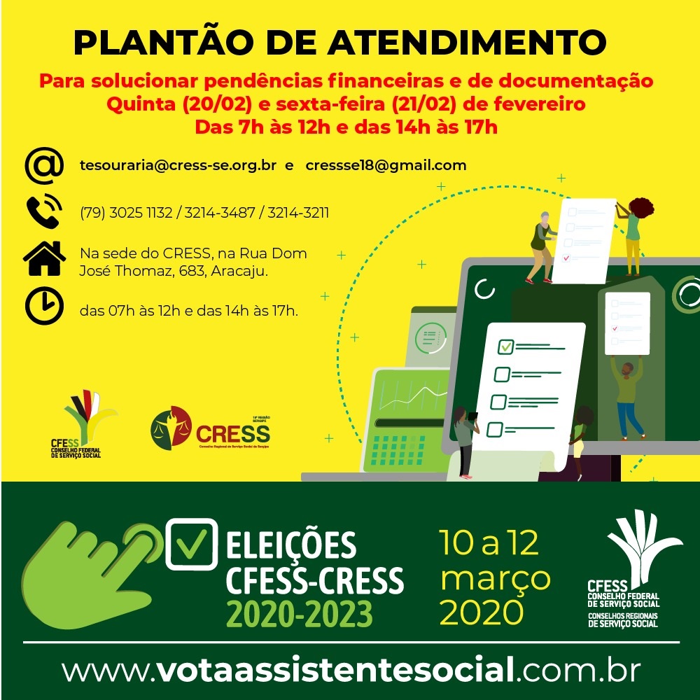 CRESS Sergipe fará plantão de atendimento nas próximas quintas e sextas-feiras