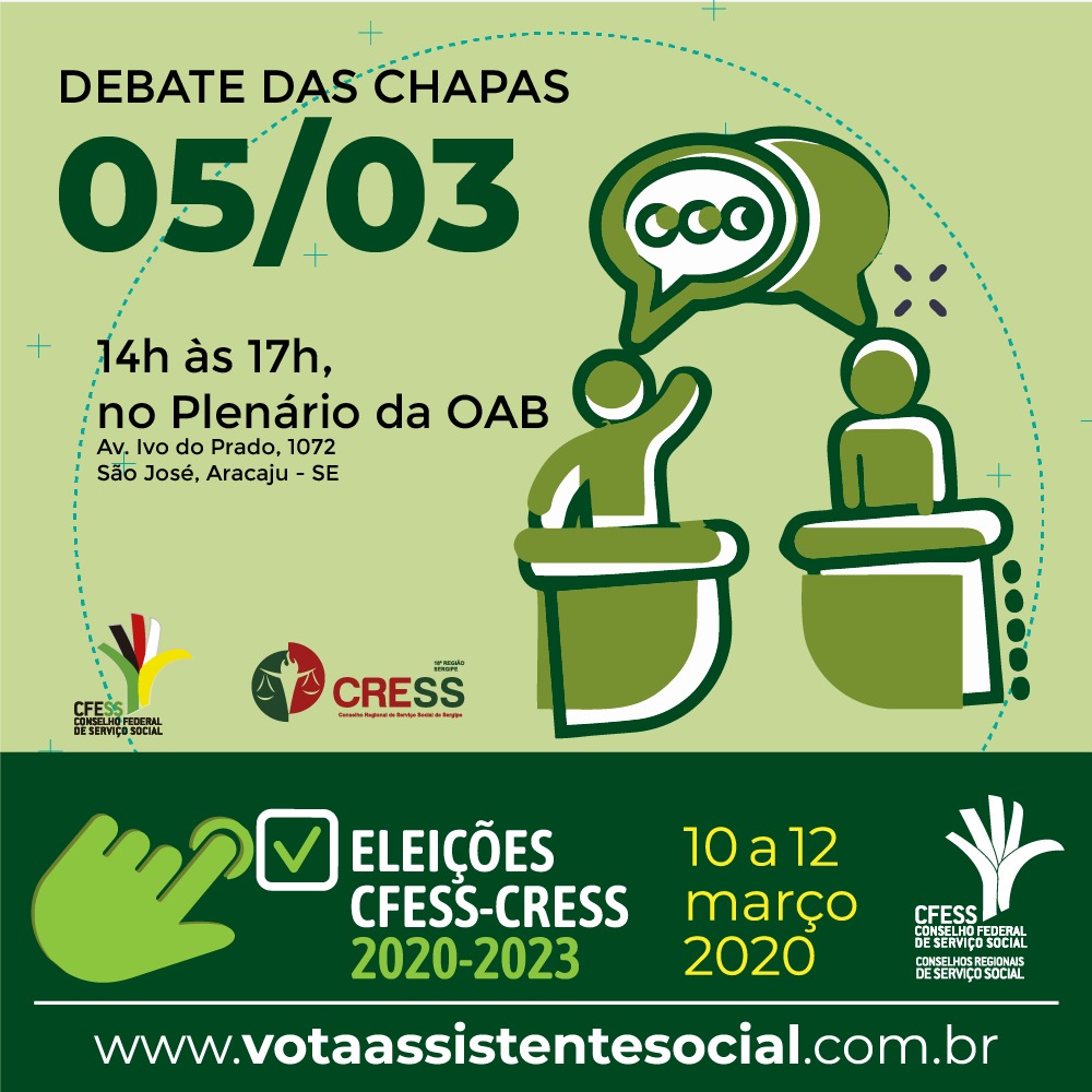 Debate entre chapas que concorrem à direção do CRESS Sergipe acontece nesta quinta-feira