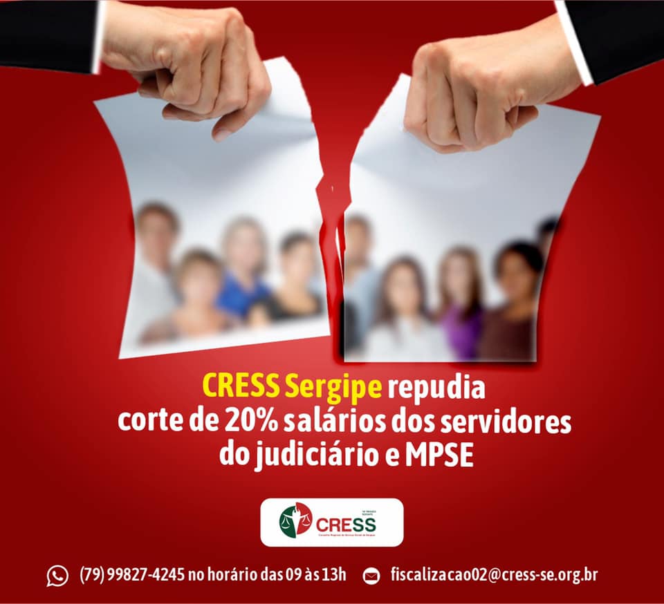 CRESS Sergipe repudia corte de 20% nos salários dos servidores do judiciário e MPSE