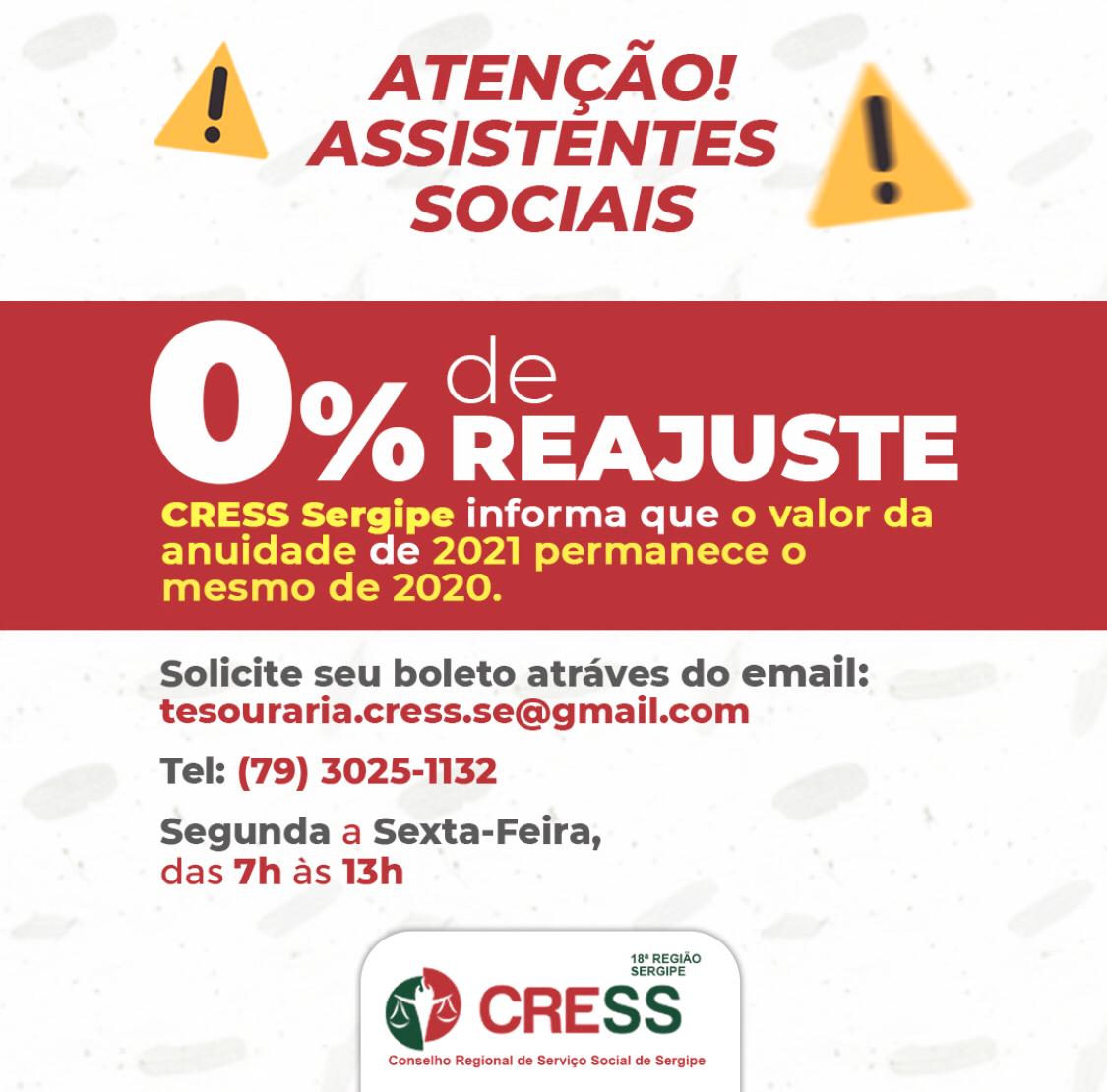 CRESS Sergipe mantém anuidade de 2021 sem reajuste