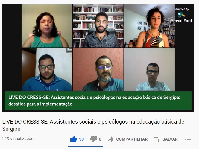 Assistentes Sociais e Psicólogos na Educação Básica de Sergipe é tema de live do CRESS Sergipe