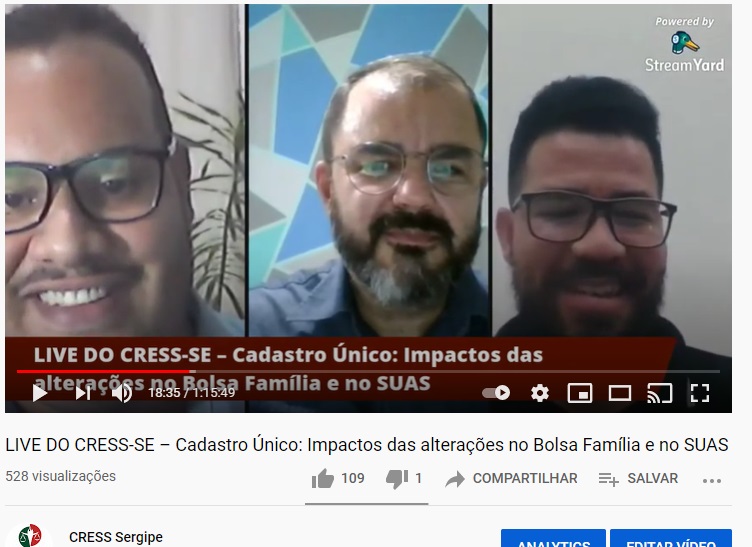 CRESS-SE promove live sobre o Cadastro Único e discute os impactos das alterações no Bolsa Família e no SUAS