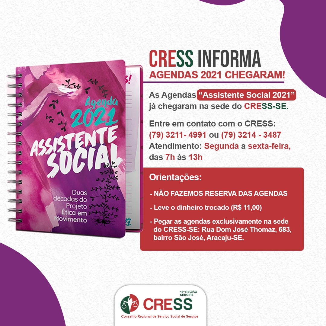 CRESS Sergipe informa chegada das Agendas 2021