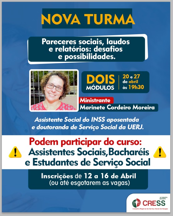 CRESS Sergipe lança nova turma do Curso “Pareceres Sociais, Laudos e Relatórios”