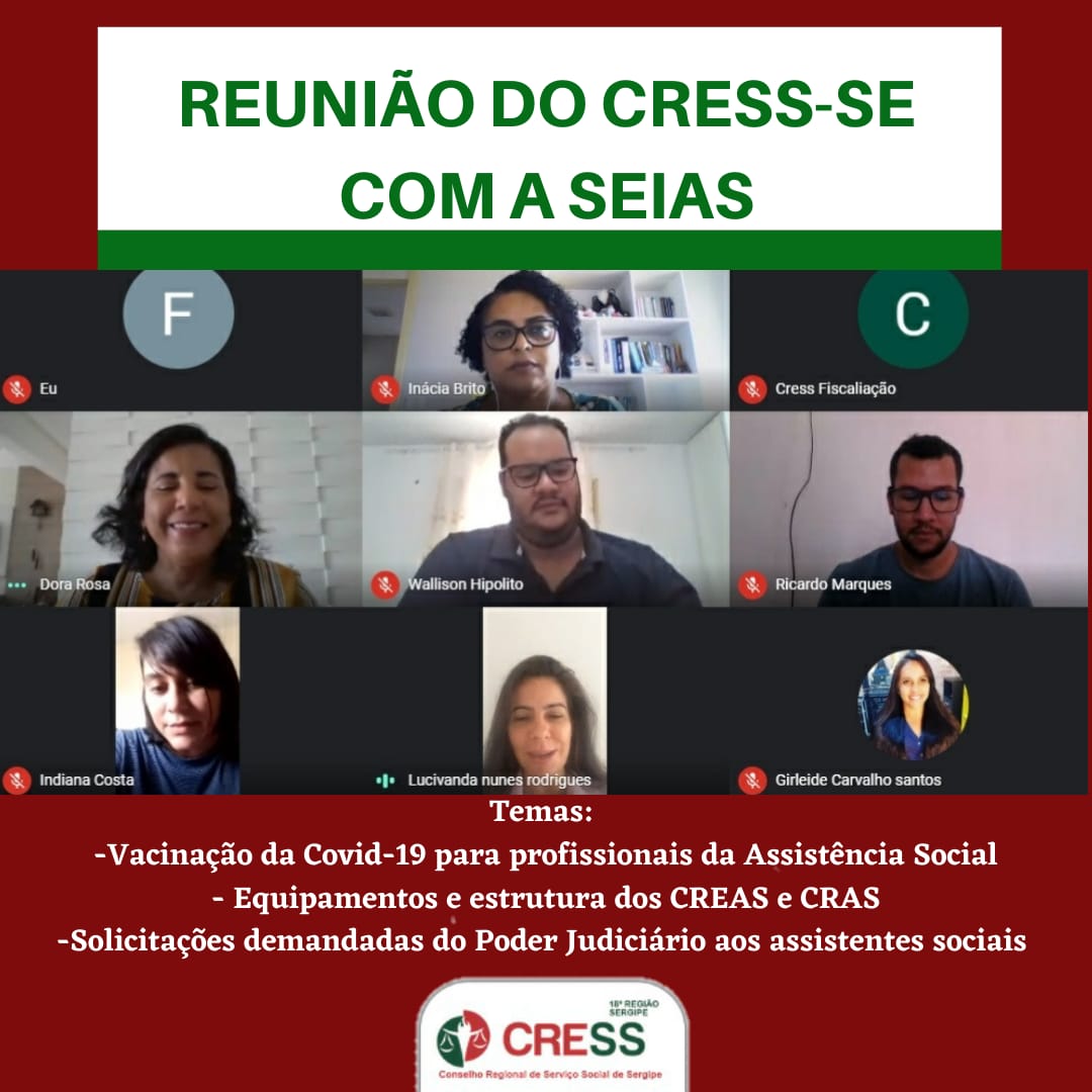 CRESS-SE realiza reunião com secretária da SEIAS para discutir vacinação contra a covid-19 aos profissionais da Assistência Social