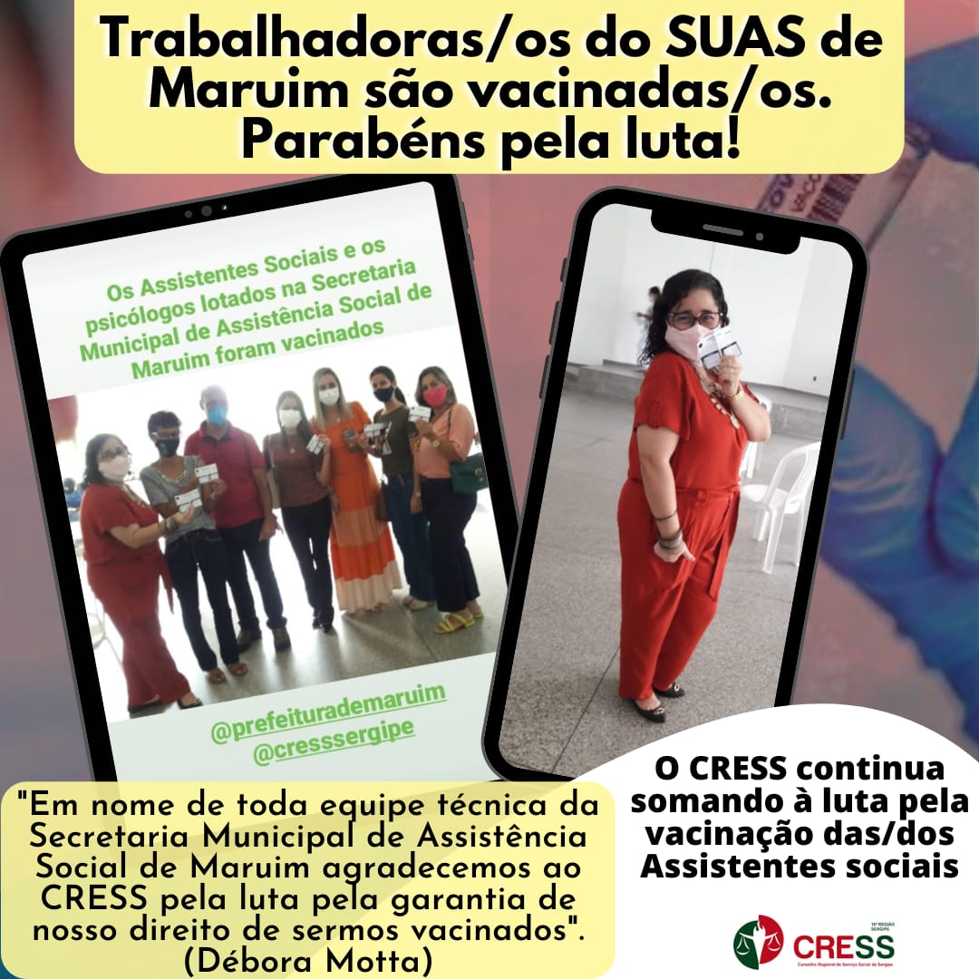 Mais trabalhadoras/es do SUAS recebem vacinação contra a covid-19 em Sergipe