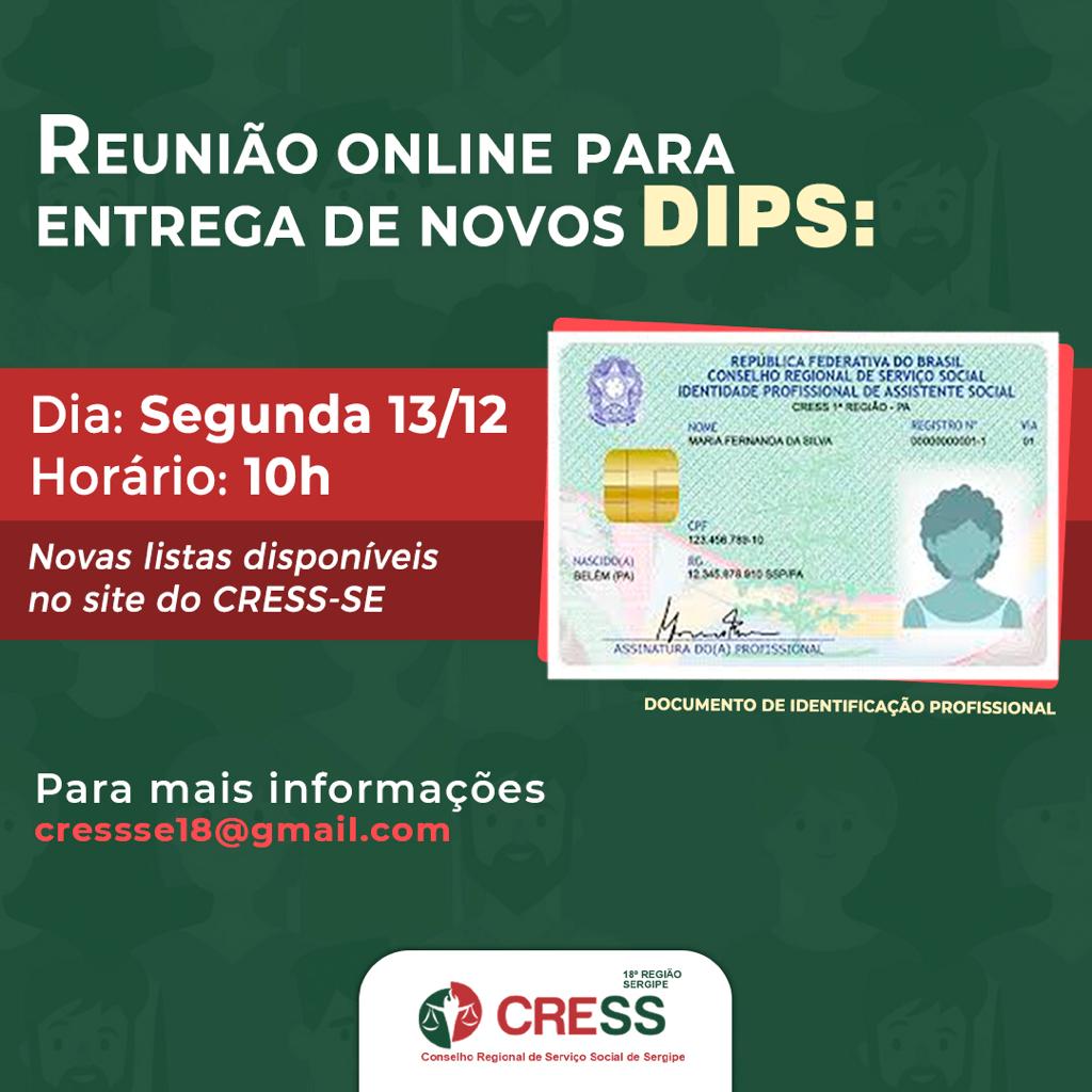 ⚠️ CRESS-SE realiza reunião online para entrega de novos DIPs na segunda (13)