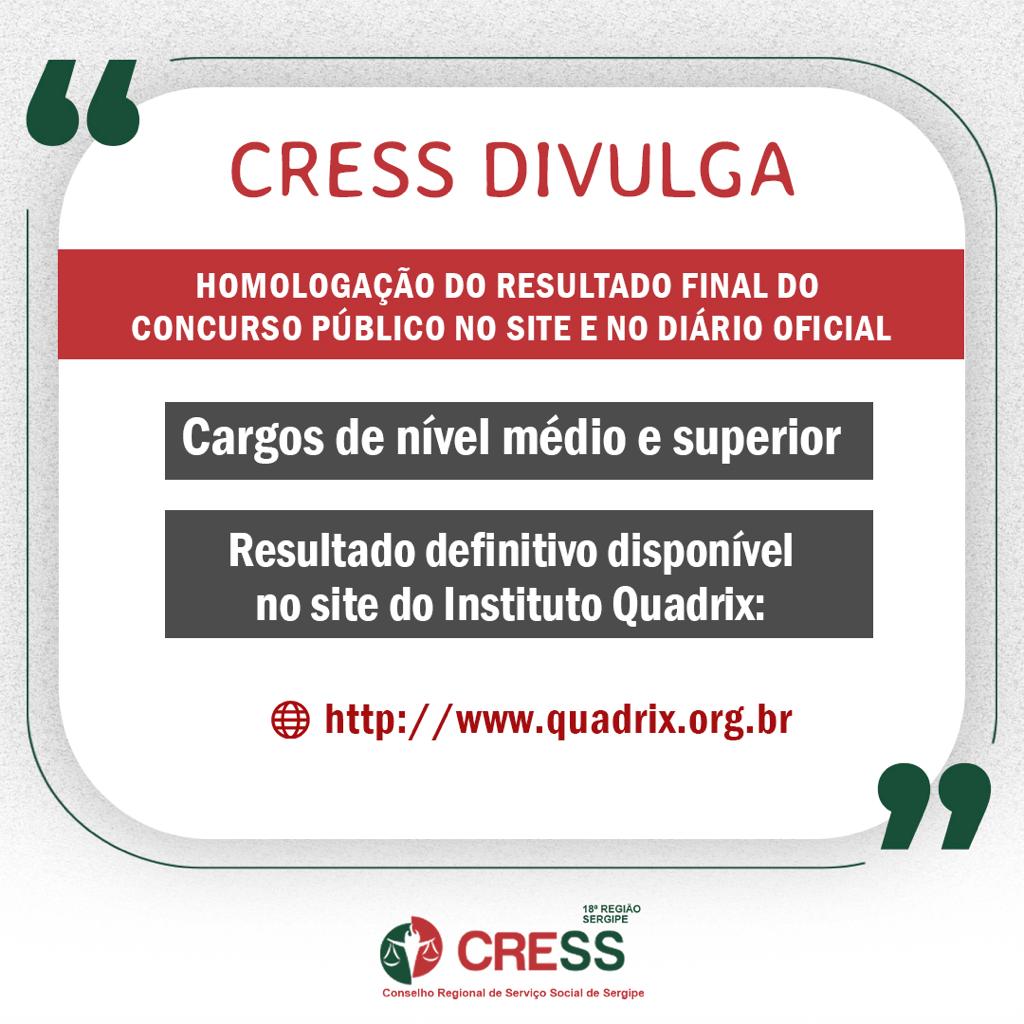 CRESS-SE divulga edital de Homologação do resultado final do Concurso Público