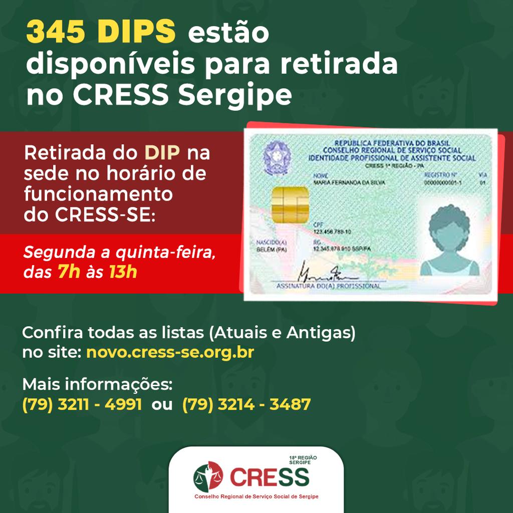 CRESS Sergipe tem 345 DIPS disponíveis para retirada na sede