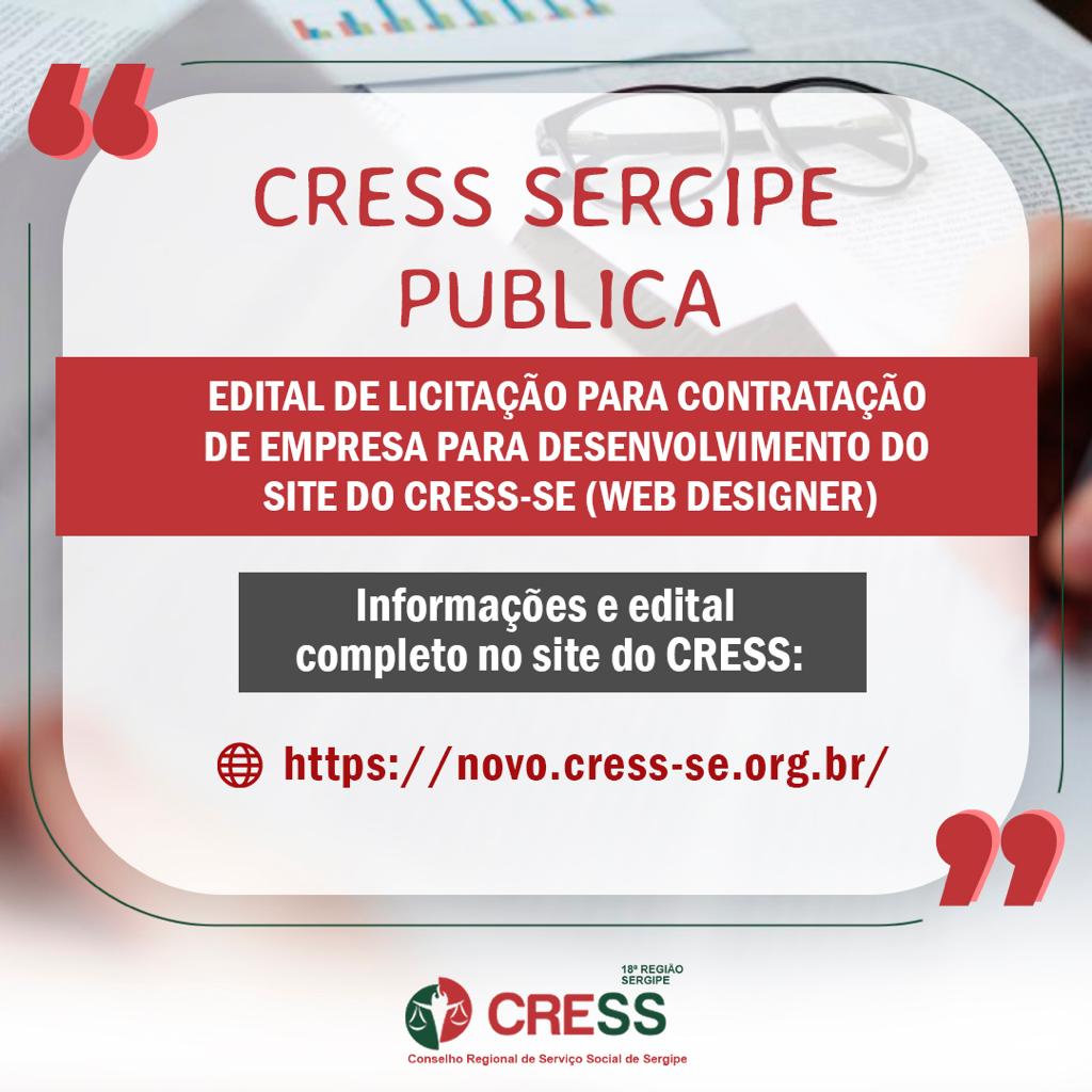 CRESS-SE publica edital de licitação para contratação de empresa de web designer para desenvolvimento do site