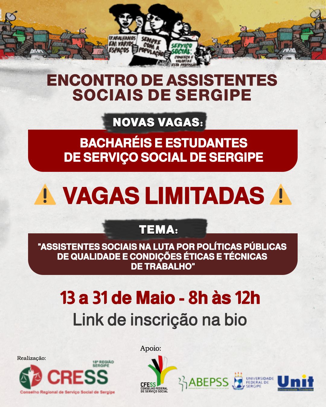 CRESS-SE abre novas vagas de inscrições para Encontro de Assistentes Sociais de Sergipe