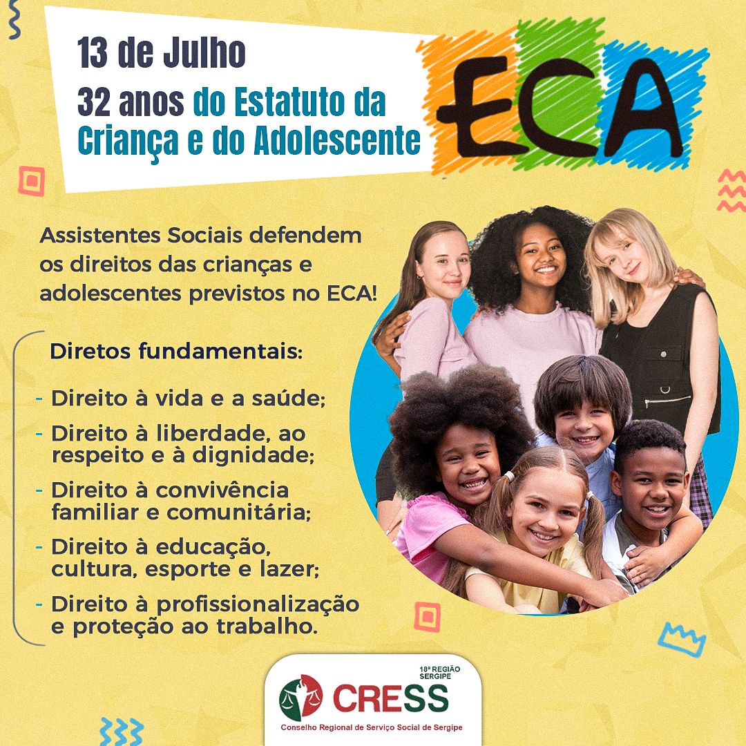 32 anos do ECA: CRESS-SE reforça defesa dos direitos da criança e do adolescente