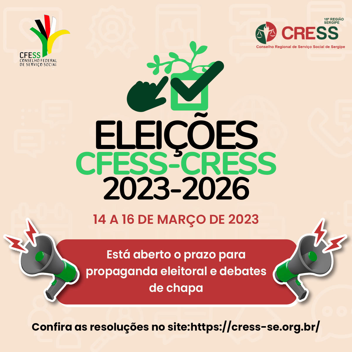 CRESS-SE informa abertura de prazo para propaganda eleitoral de chapa e divulga resoluções