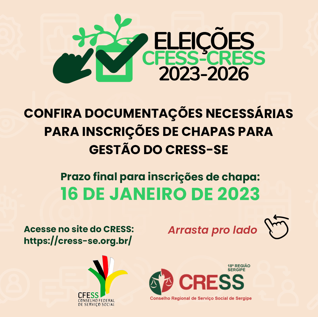 Inscrições de chapas para as Eleições do Conjunto CFESS-CRESS 2023-2026 encerra dia 16 de janeiro