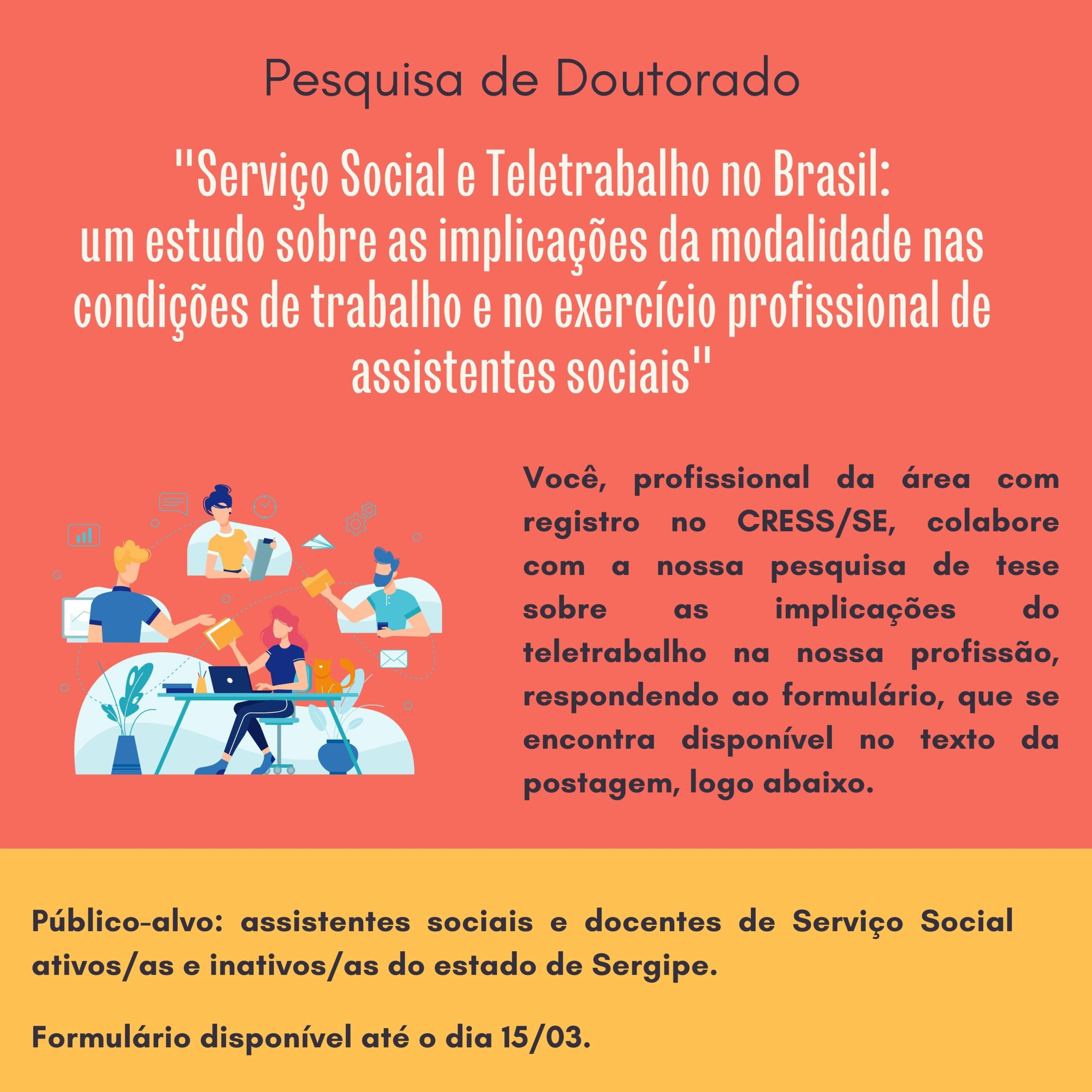 CRESS-SE divulga pesquisa sobre “Teletrabalho e Serviço Social” para participação de assistentes sociais de Sergipe