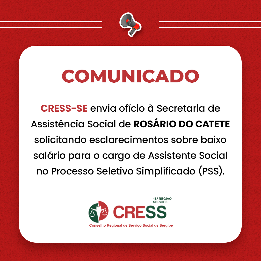CRESS-SE solicita esclarecimento sobre baixo salário para Assistente Social em PSS de Rosário do Catete