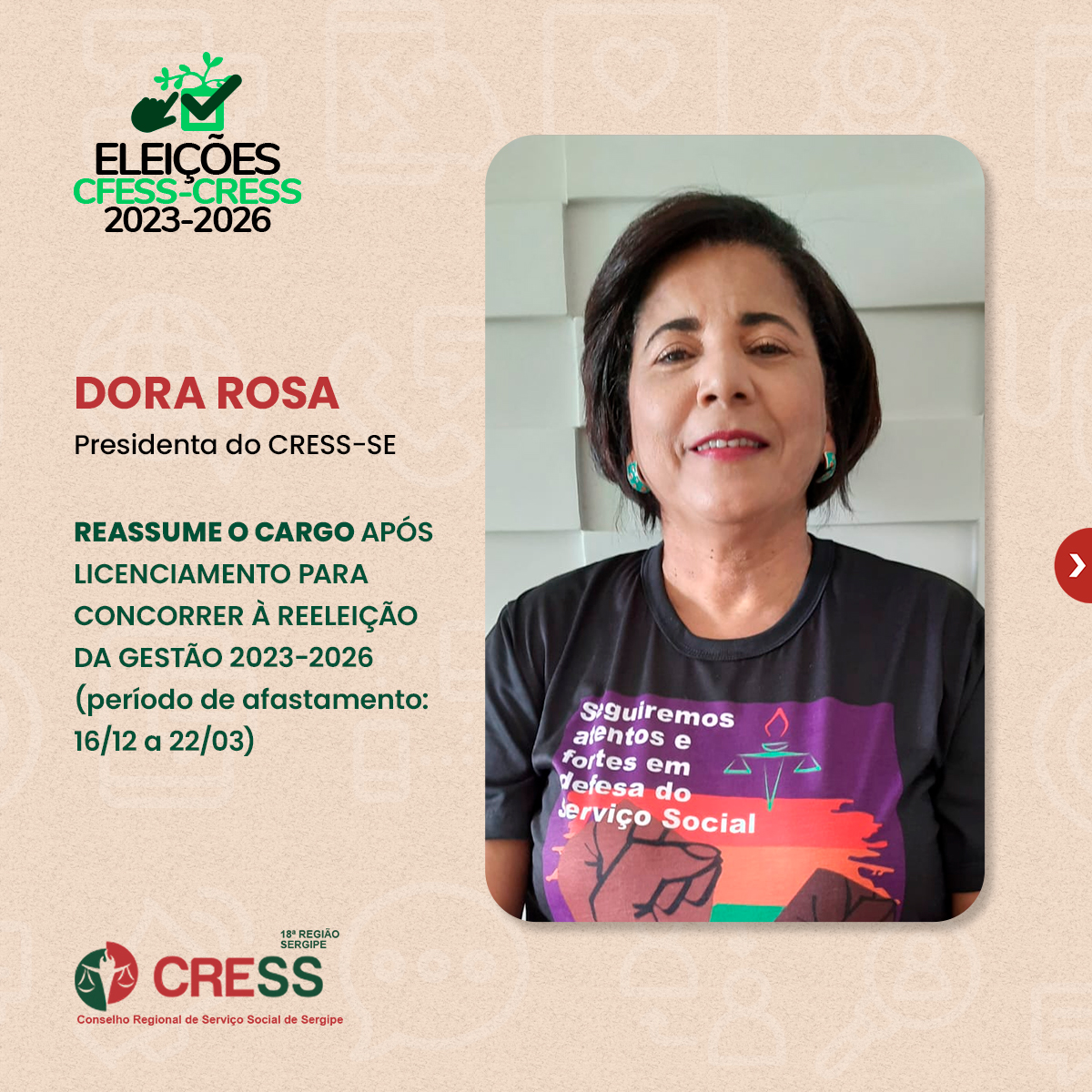 Presidenta do CRESS Sergipe reassume o cargo após licenciamento para concorrer à reeleição da Gestão 2023-2026