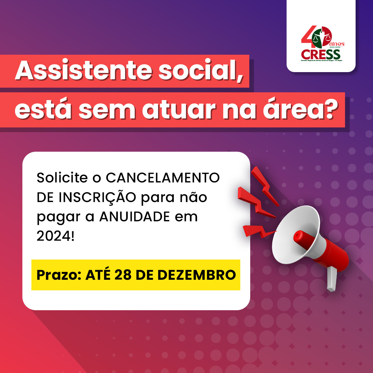 Comunicado – Cancelamento de Inscrição no CRESS Sergipe