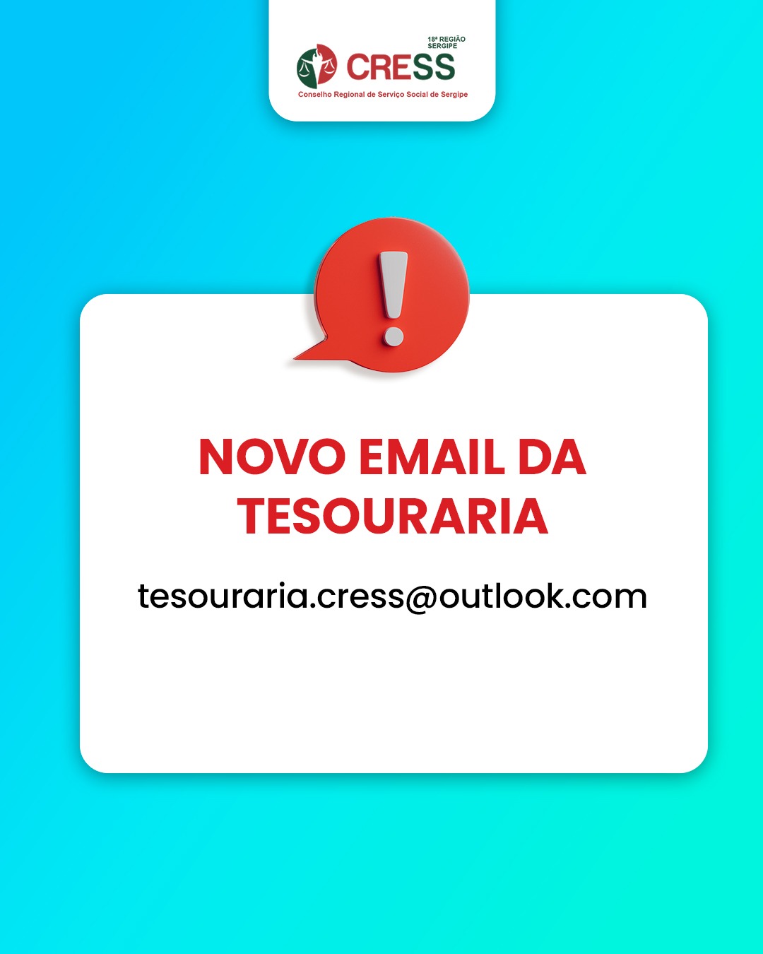 Novo e-mail da Tesouraria