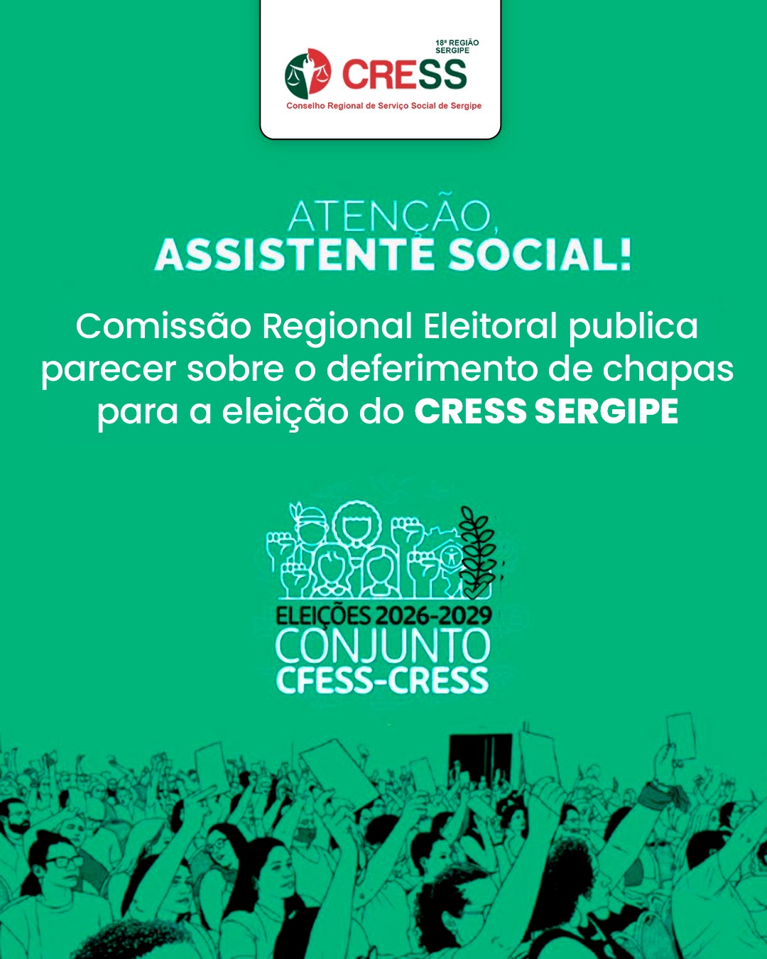 Comissão Eleitoral defere registro de chapa única para as eleições do CRESS Sergipe (Gestão 2026–2029)