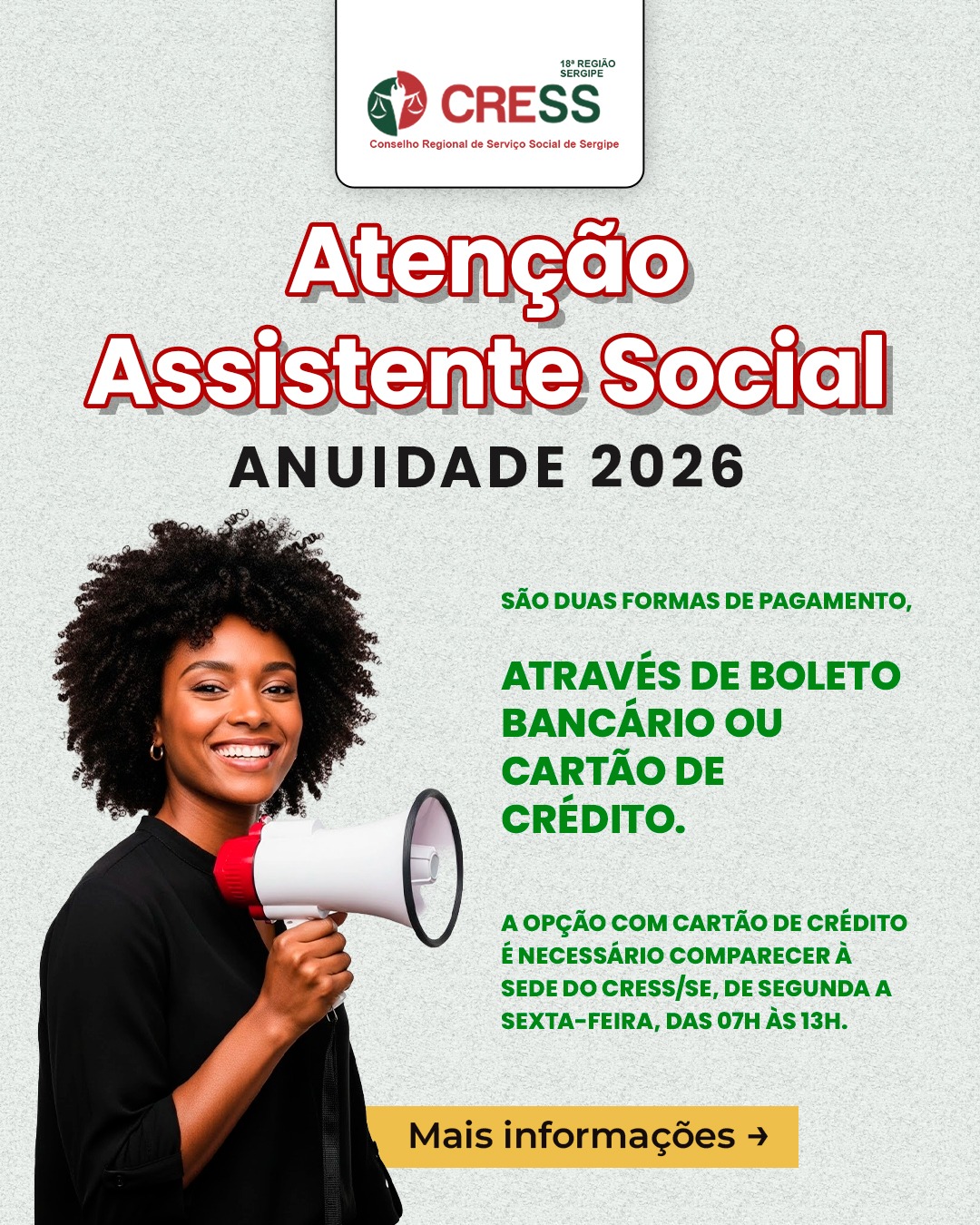 ATENÇÃO ASSISTENTE SOCIAL: Anuidade 2026