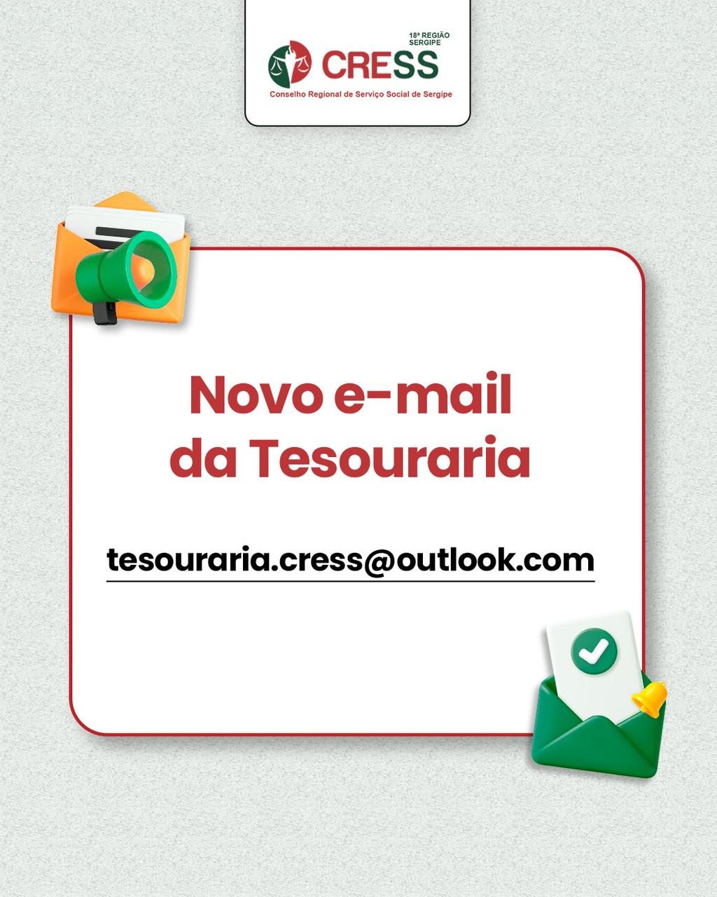Novo e-mail da Tesouraria