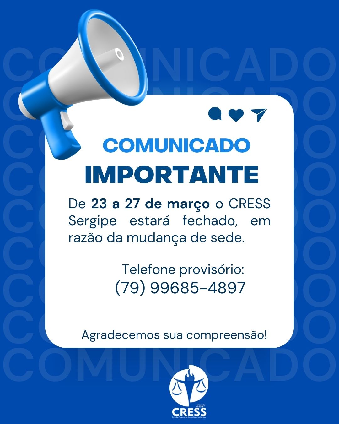 CRESS Sergipe informa fechamento temporário para mudança de sede