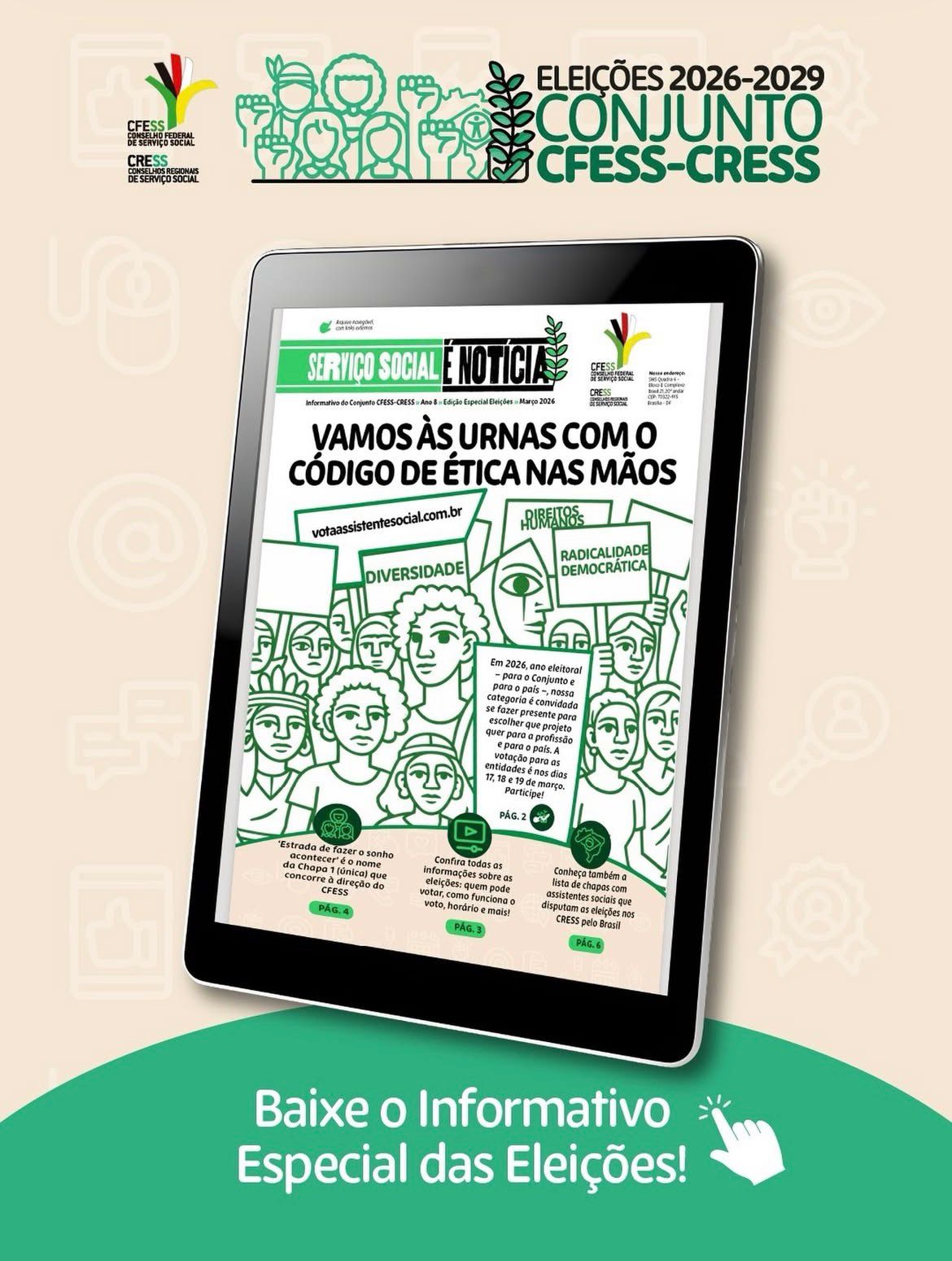 Vota, assistente social: tem edição especial do Informativo ‘Serviço Social é Notícia’