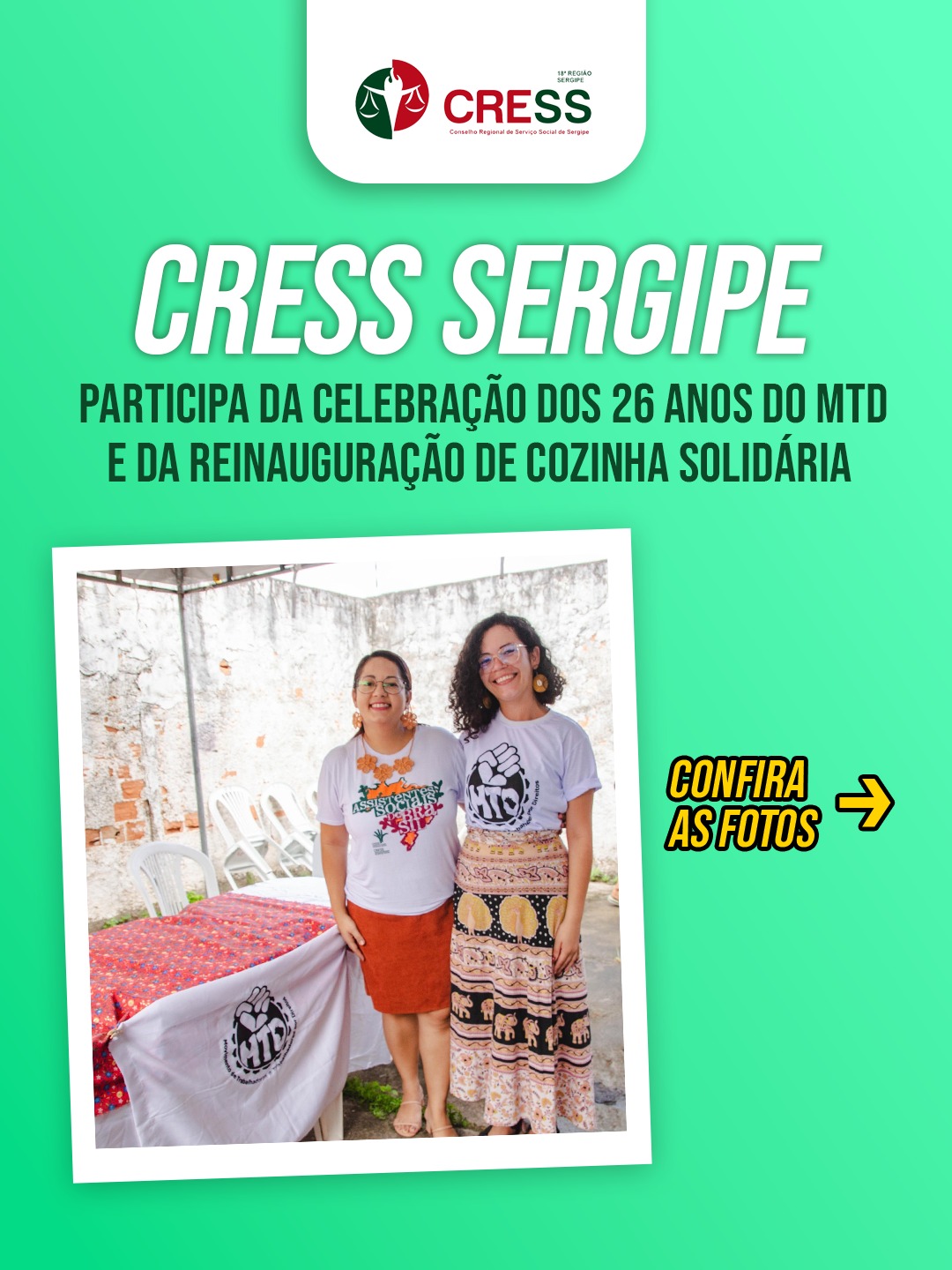 CRESS Sergipe participa da celebração dos 26 anos do MTD e da reinauguração de Cozinha Solidária