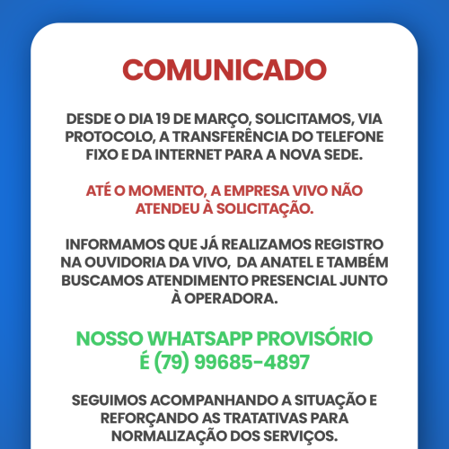 COMUNICADO: TELEFONE E INTERNET