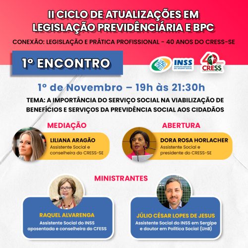 1° Encontro do Ciclo de Atualizações em Legislação Previdenciária e BPC acontece nesta quarta (1°)