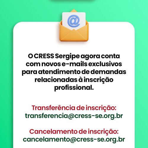 O CRESS Sergipe informa: dois novos e-mails institucionais