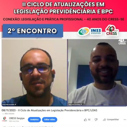CRESS-SE e INSS promovem 2º Encontro do II Ciclo de Atualizações em Legislação Previdenciária e BPC/LOAS