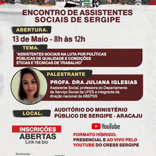 CRESS-SE abre inscrições para Encontro de Assistentes Sociais de Sergipe
