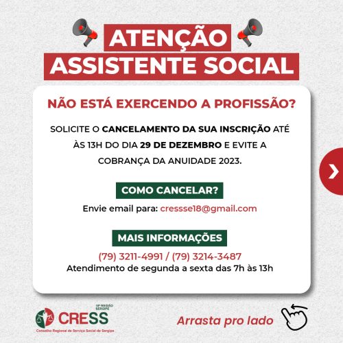 Comunicado – Cancelamento de Inscrição no CRESS Sergipe
