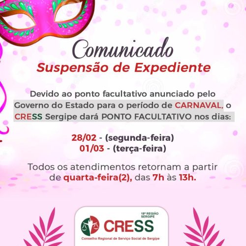 CRESS-SE comunica ponto facultativo no período de Carnaval