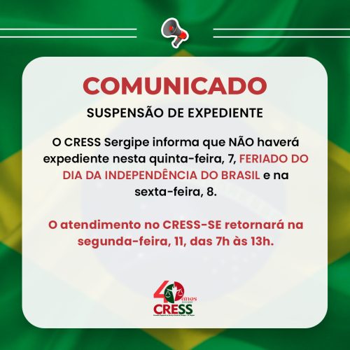 COMUNICADO – SUSPENSÃO DE EXPEDIENTE