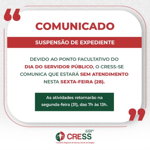 Comunicado: Suspensão de Expediente