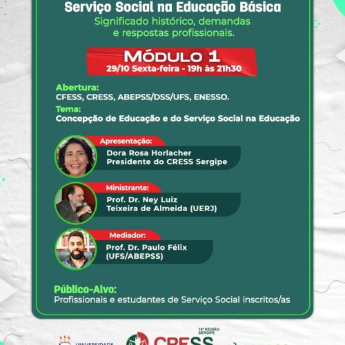 CRESS-SE inicia 1º módulo do “Curso de Extensão: Serviço Social na Educação Básica” nesta sexta (29)
