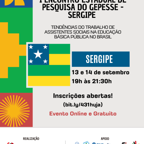 CRESS-SE convida assistentes sociais de Sergipe para participar do I Encontro Estadual de Pesquisa do GEPESSE sobre Serviço Social na Educação