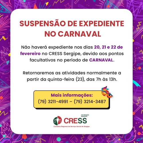 SUSPENSÃO DE EXPEDIENTE NO CARNAVAL