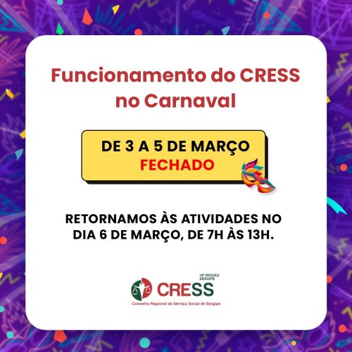 FUNCIONAMENTO NO CARNAVAL 
