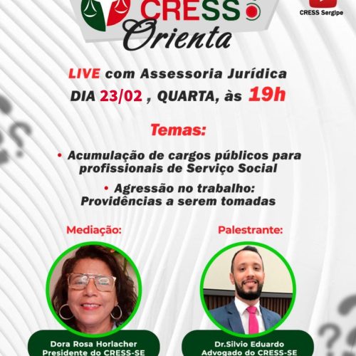 CRESS-SE realizará LIVE para orientar profissionais sobre questões jurídicas