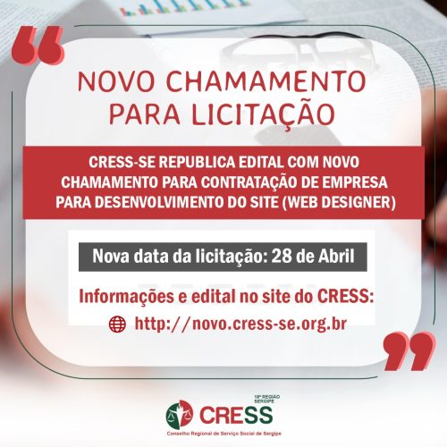 CRESS-SE divulga novo chamamento de licitação para contratação de empresa de web designer
