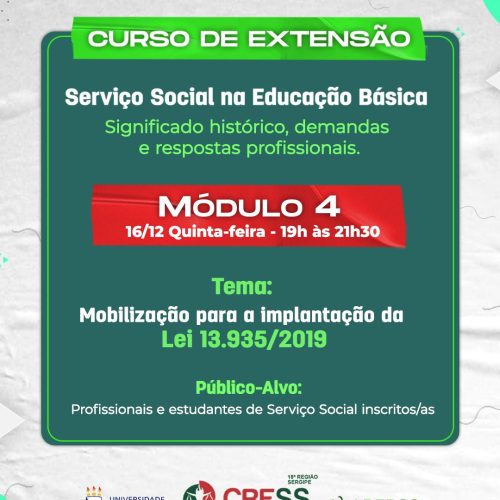 CRESS-SE realiza 4º módulo do “Curso Serviço Social na Educação Básica” nesta quinta (16)