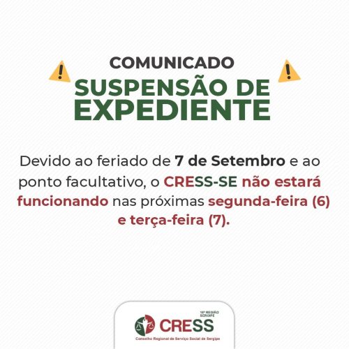 AVISO DE SUSPENSÃO DE EXPEDIENTE